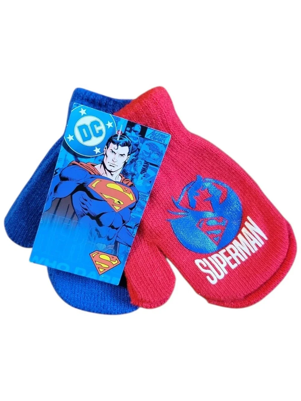 NWT Kid's Boy Knit Mittens 2 Pk Dark Blue Red Superman DC Comics Warner Bros